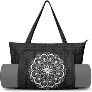 Women's Yoga Bag with Yoga Mat Carrier - Large Mat Pocket Fitness Tote for Pilates, Gym, Travel, Office & Beach