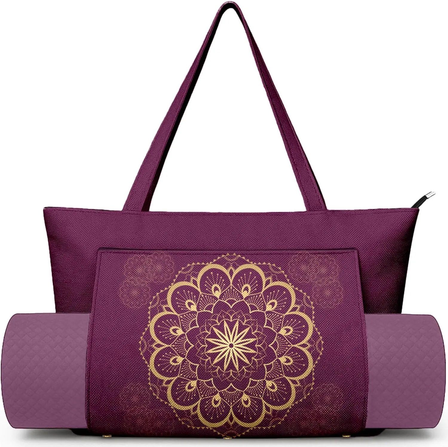 Women's Yoga Bag with Yoga Mat Carrier - Large Mat Pocket Fitness Tote for Pilates, Gym, Travel, Office & Beach