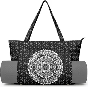 Women's Yoga Bag with Yoga Mat Carrier - Large Mat Pocket Fitness Tote for Pilates, Gym, Travel, Office & Beach