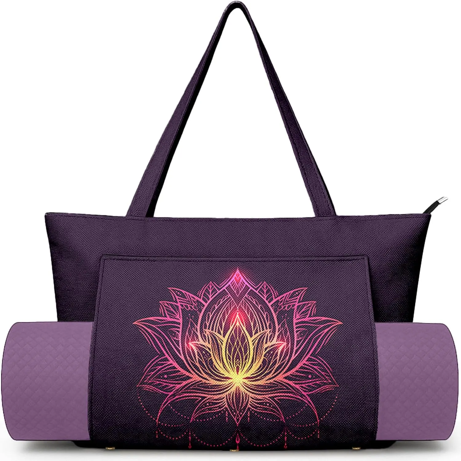 Women's Yoga Bag with Yoga Mat Carrier - Large Mat Pocket Fitness Tote for Pilates, Gym, Travel, Office & Beach