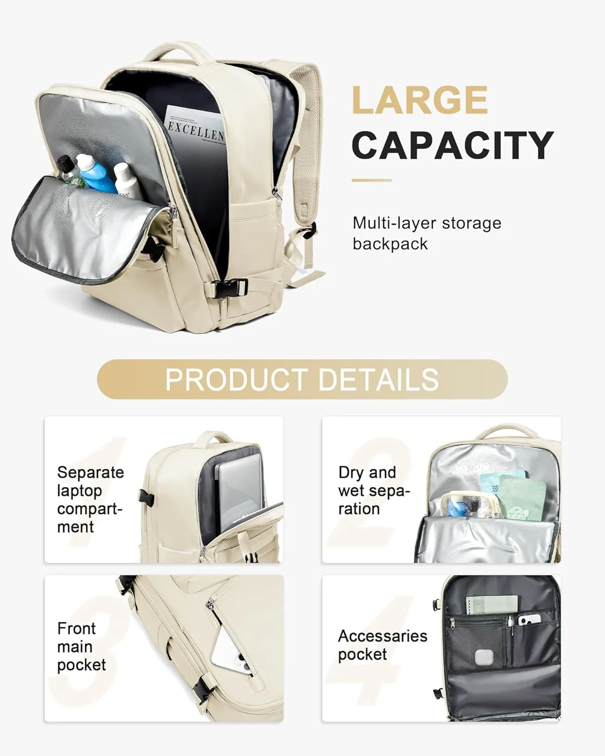 WONHOX Large Travel Backpack Carry on Flight Approved Laptop Work Business Backpack for Women Men Mochila de Viaje