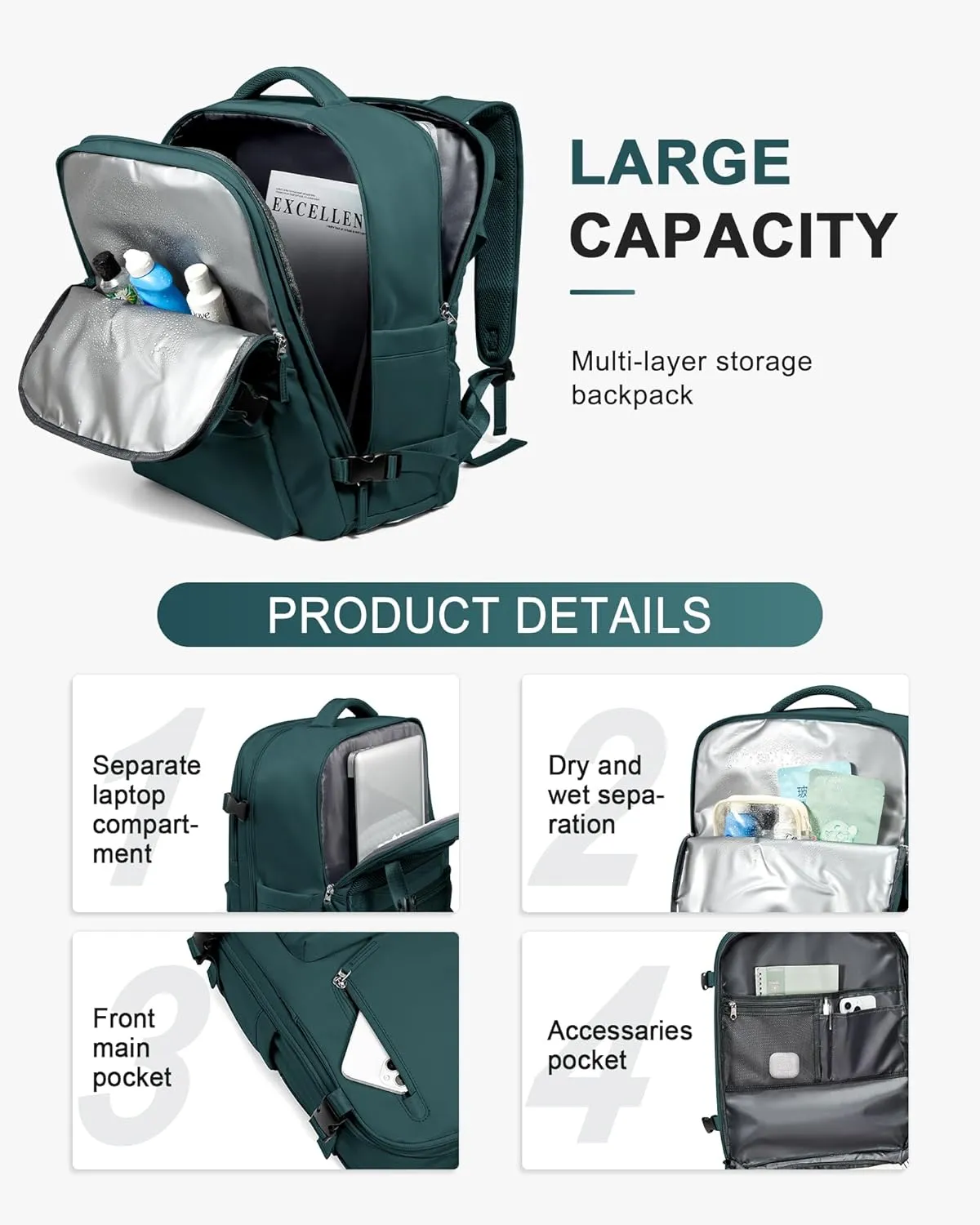 WONHOX Large Travel Backpack Carry on Flight Approved Laptop Work Business Backpack for Women Men Mochila de Viaje