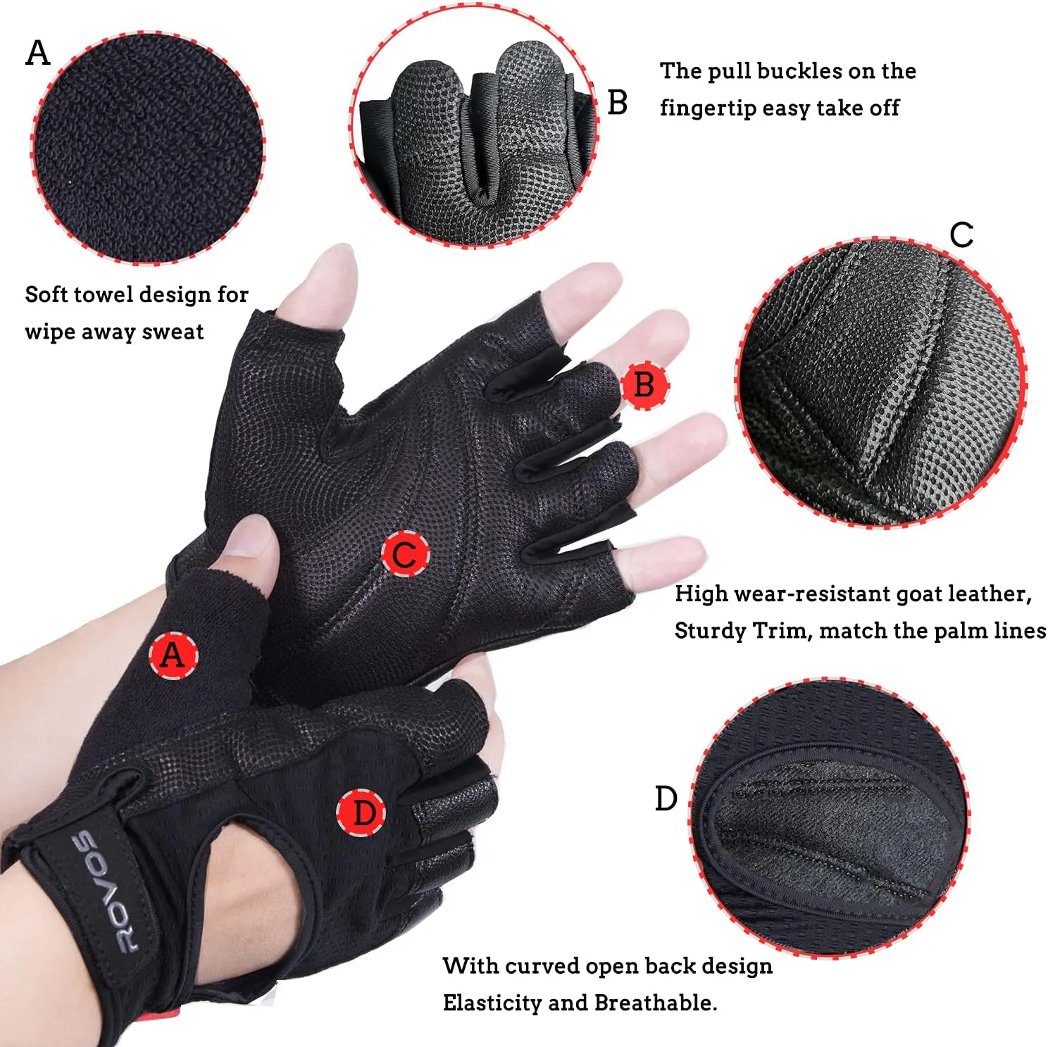 Workout Gloves Ventilated Leather Weight Lifting Gloves Training Gloves Men Wear Resistant Gym Gloves for Weightlifting, Exercise, Fitness, Hanging, Barbell (Pair)