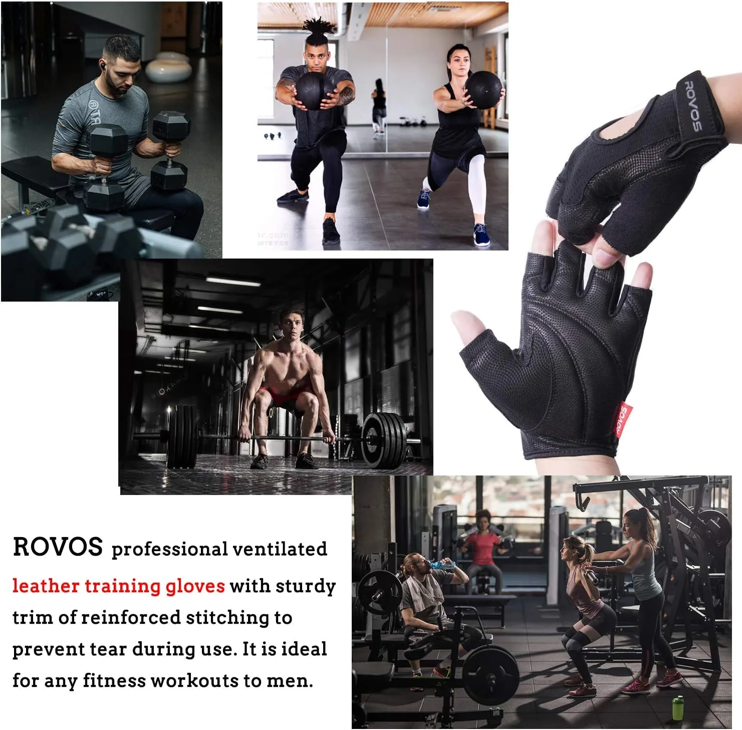 Workout Gloves Ventilated Leather Weight Lifting Gloves Training Gloves Men Wear Resistant Gym Gloves for Weightlifting, Exercise, Fitness, Hanging, Barbell (Pair)