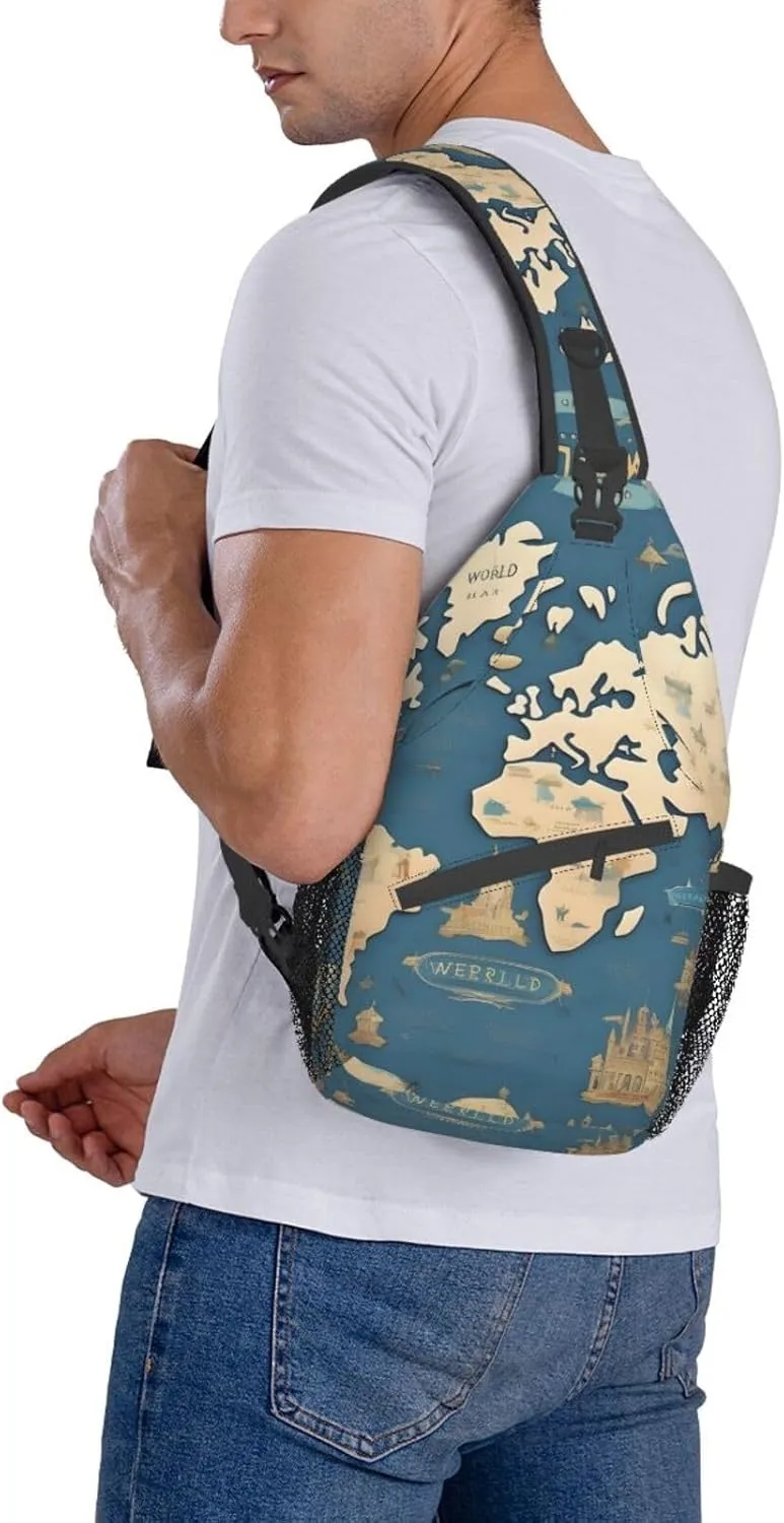 World Map High Storage Capacity Chest Bag Diagonally Sling Backpack Crossbody Shoulder Bag For Men Women