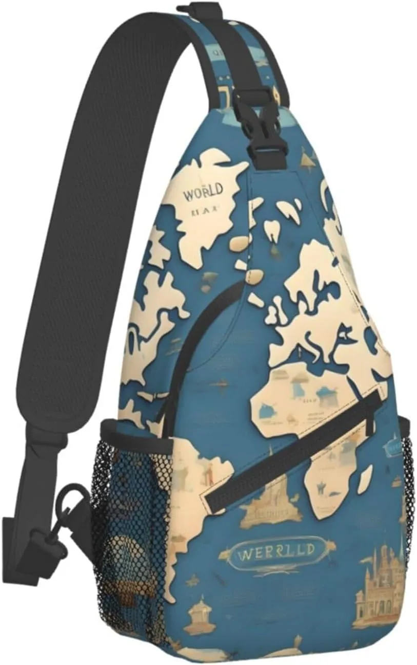 World Map High Storage Capacity Chest Bag Diagonally Sling Backpack Crossbody Shoulder Bag For Men Women