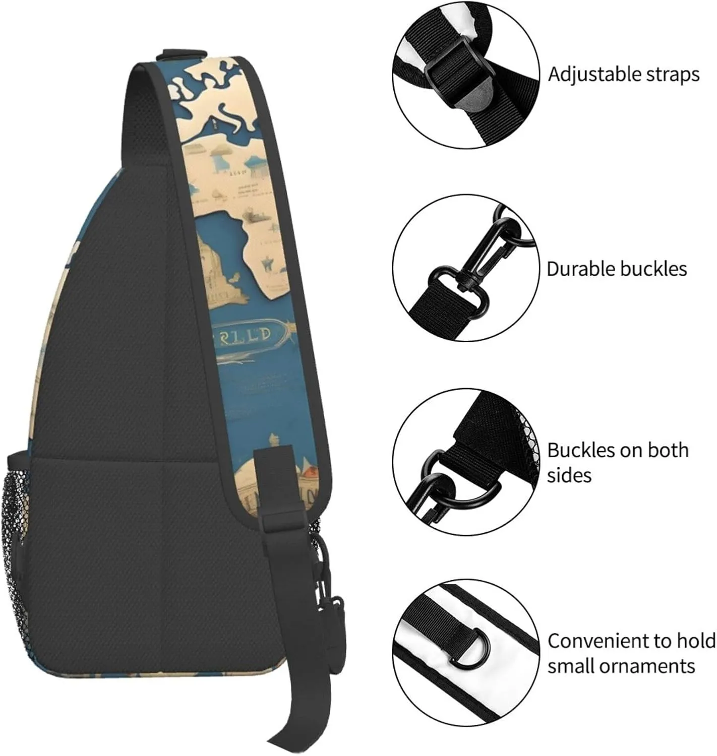 World Map High Storage Capacity Chest Bag Diagonally Sling Backpack Crossbody Shoulder Bag For Men Women