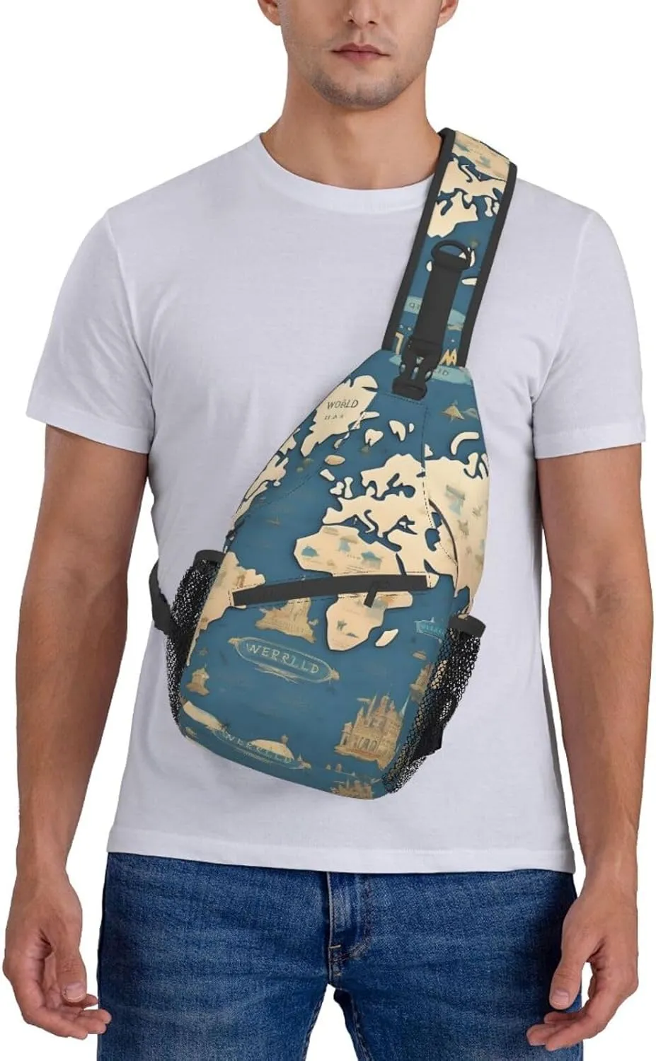 World Map High Storage Capacity Chest Bag Diagonally Sling Backpack Crossbody Shoulder Bag For Men Women