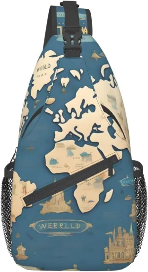 World Map High Storage Capacity Chest Bag Diagonally Sling Backpack Crossbody Shoulder Bag For Men Women