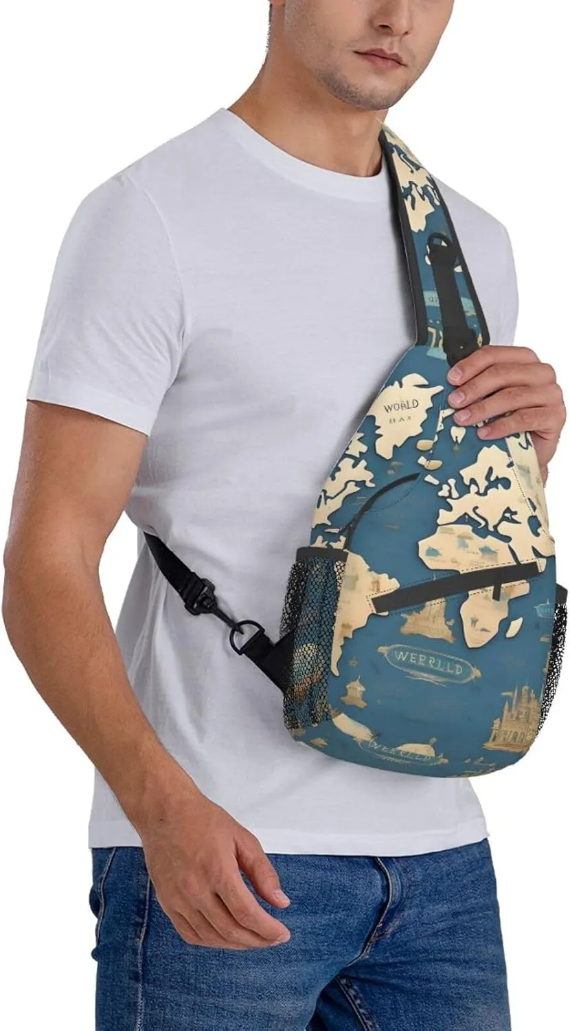 World Map High Storage Capacity Chest Bag Diagonally Sling Backpack Crossbody Shoulder Bag For Men Women