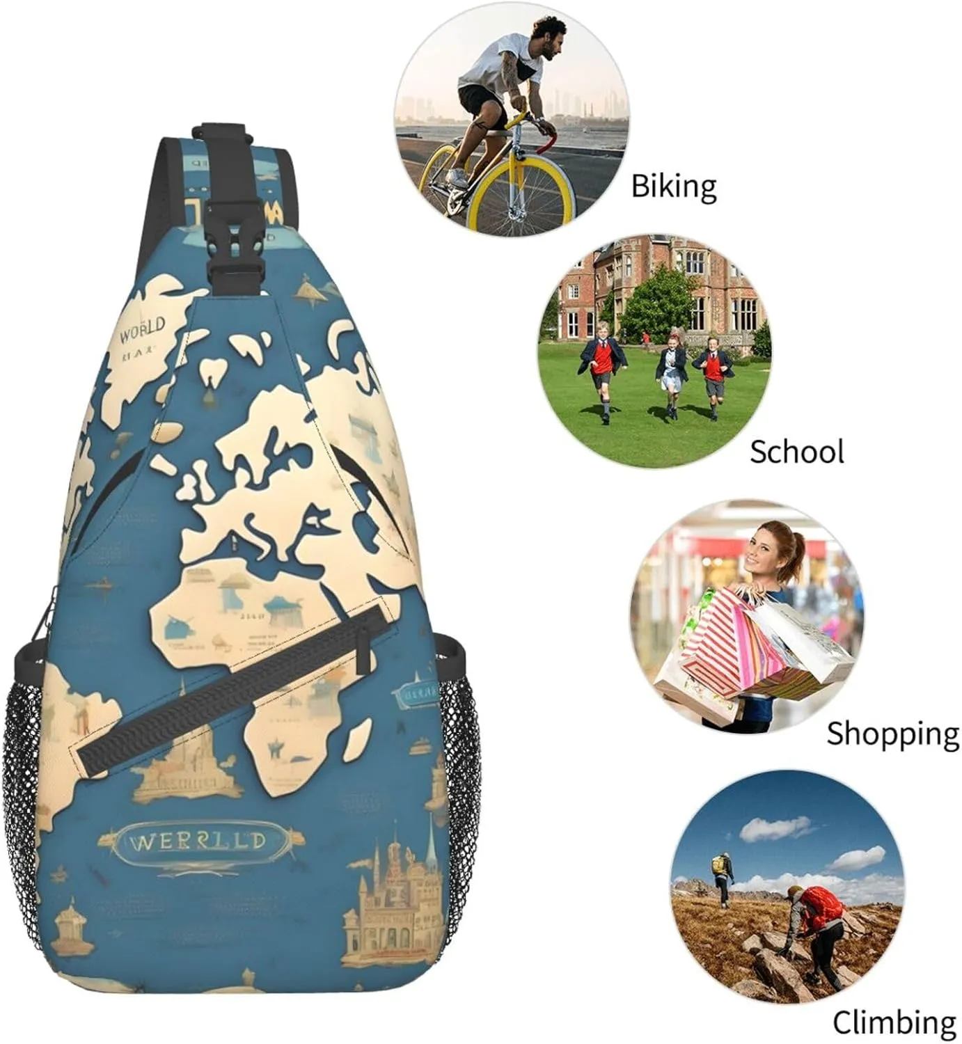 World Map High Storage Capacity Chest Bag Diagonally Sling Backpack Crossbody Shoulder Bag For Men Women