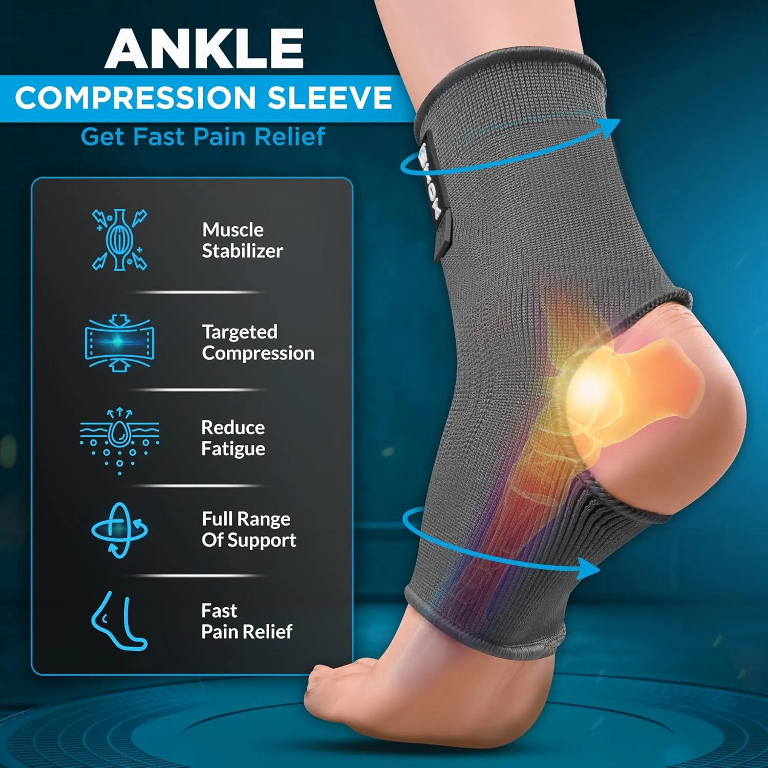 WYOX Ankle Compression Sleeve Support Brace for Men & Women, Running, Gym, Basketball, Cycling, Martial Arts, Kickboxing & Sports Stabilizer Compression Ankle Socks for Training & Recovery