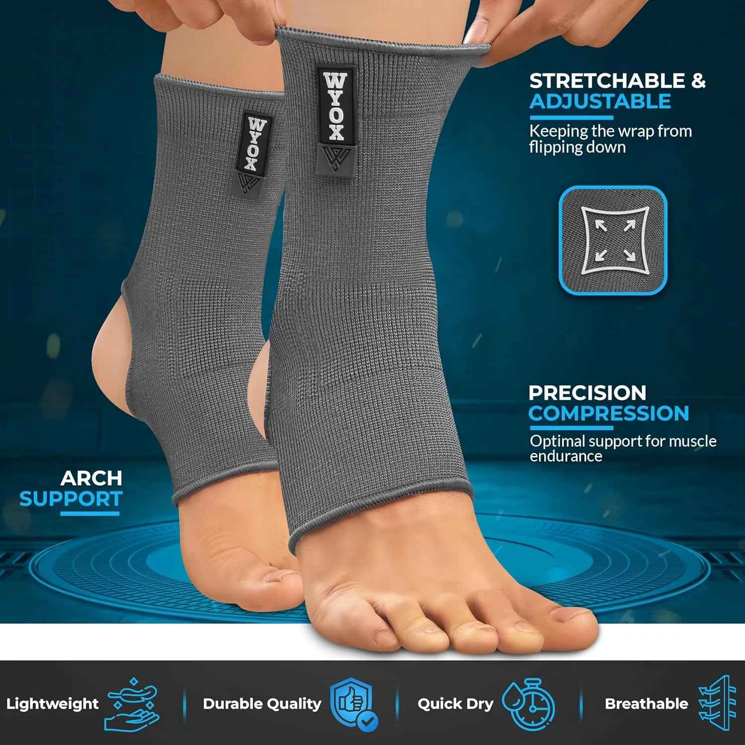 WYOX Ankle Compression Sleeve Support Brace for Men & Women, Running, Gym, Basketball, Cycling, Martial Arts, Kickboxing & Sports Stabilizer Compression Ankle Socks for Training & Recovery