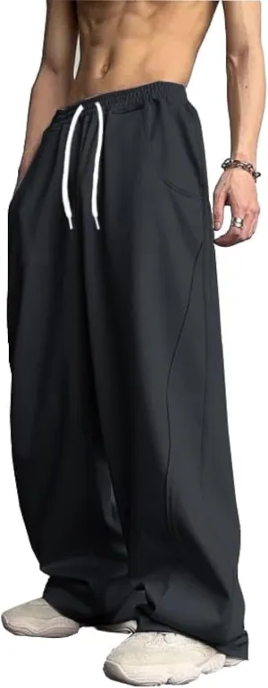 WZIKAI Men's Baggy Sweatpants Elastic Waist Drawstring Wide Leg Sweatpants Casual Loose Baggy Joggers with Pockets