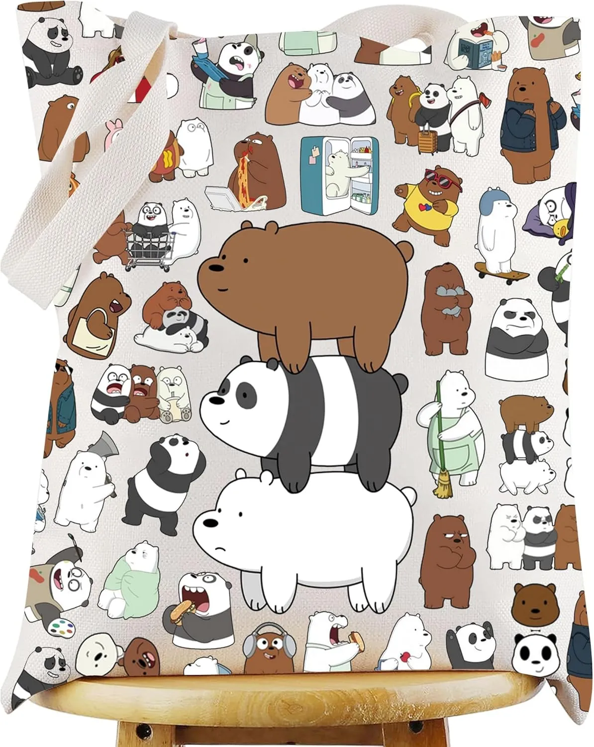 WZMPA Ice Bear Tote Bag Ice Bear Lover Gift Grizzly & Panda Shopping Grocery Bag Ice Bear Merchandise