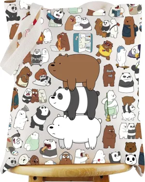 WZMPA Ice Bear Tote Bag Ice Bear Lover Gift Grizzly & Panda Shopping Grocery Bag Ice Bear Merchandise
