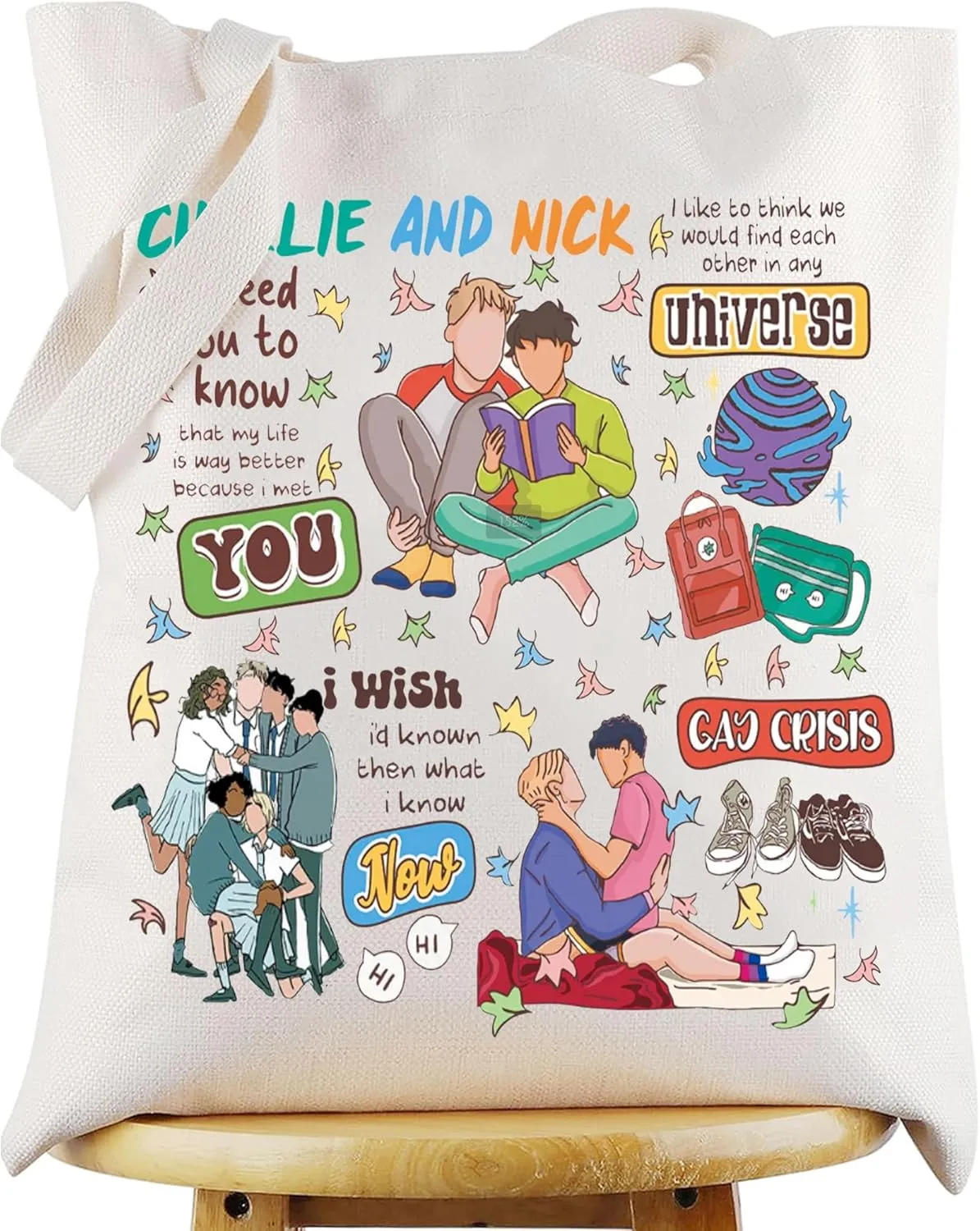WZMPA Nick And Charlie Tote Bag Nick & Charlie Fans Gift Hi Leaves Shopping Grocery Bag Nick & Charlie TV Show Merchandise