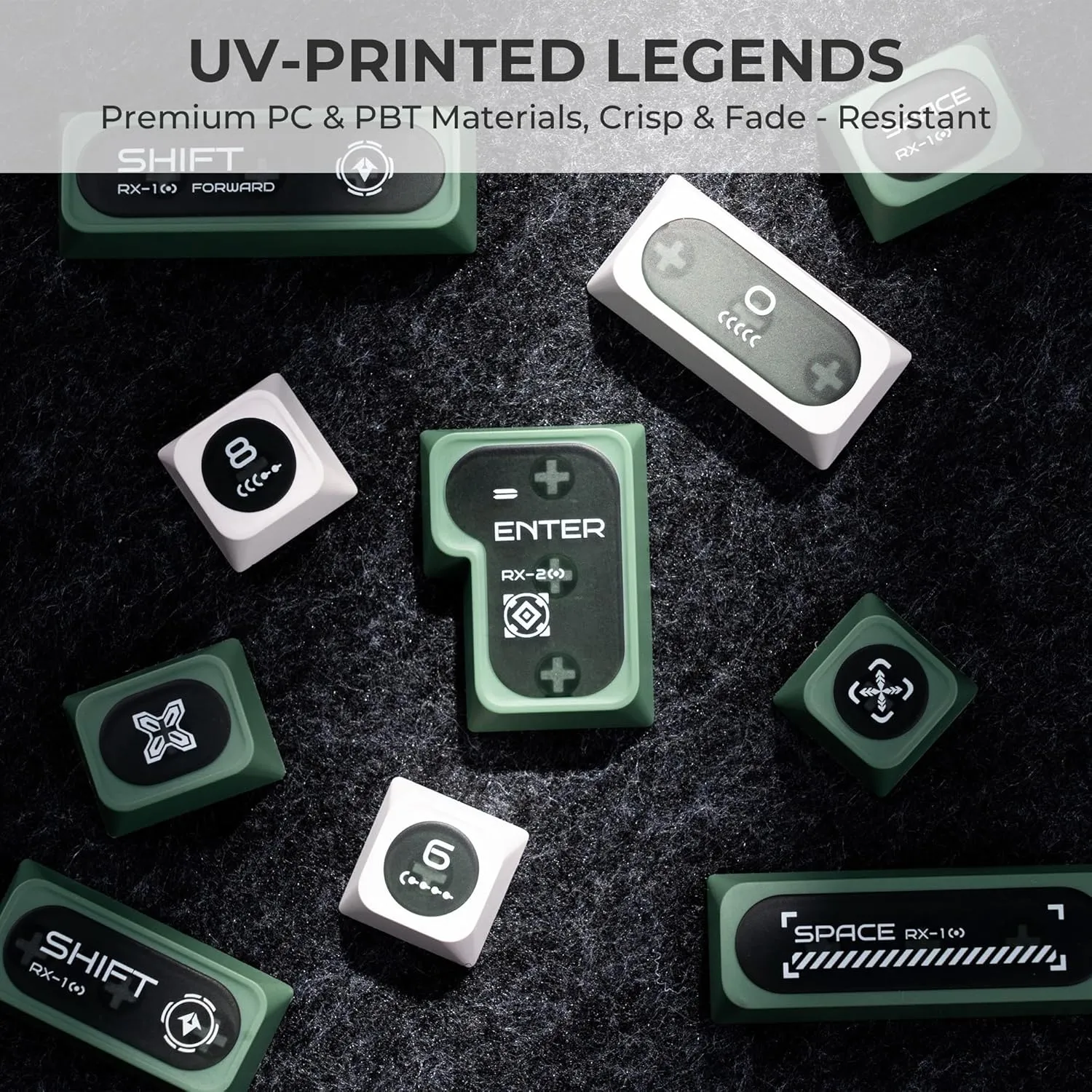 XVX Green and White Shine Through Keycaps for Mechanical Keyboards - 136 Keys Green Translucent Cat Eye Design,Cherry MAX Profile, PC PBT Frosted RGB Keycaps