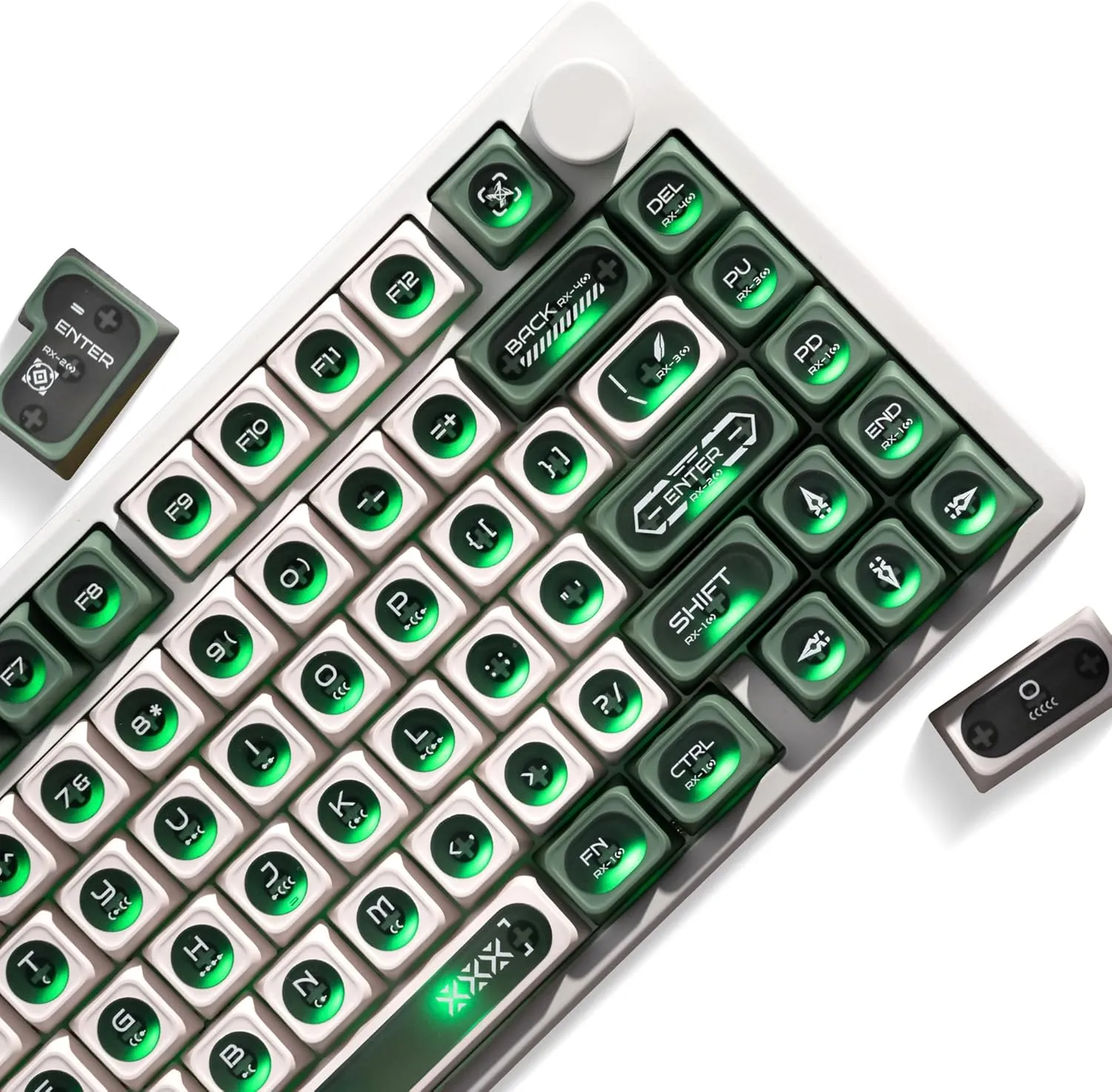 XVX Green and White Shine Through Keycaps for Mechanical Keyboards - 136 Keys Green Translucent Cat Eye Design,Cherry MAX Profile, PC PBT Frosted RGB Keycaps