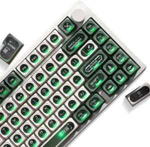 XVX Green and White Shine Through Keycaps for Mechanical Keyboards - 136 Keys Green Translucent Cat Eye Design,Cherry MAX Profile, PC PBT Frosted RGB Keycaps