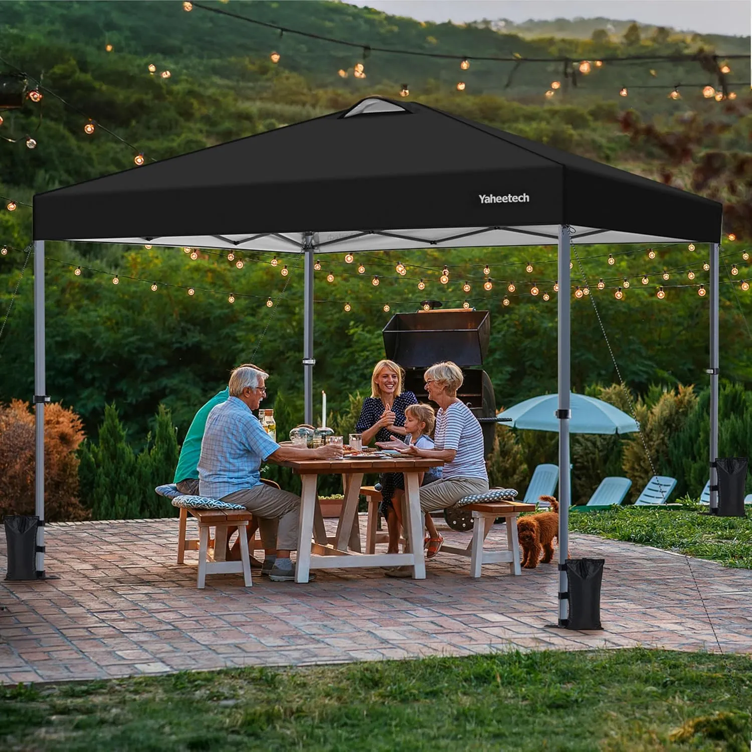 Yaheetech 10x10 Pop-up Canopy Tent w/Removable Pockets Sidewall for Extra Storage, Outdoor Sun Shelter Waterproof & Durable w/Wheeled Bag, Sandbags & Guylines for Beach Camping Party (Black)
