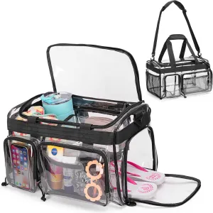 Yarwo Large Clear Beach Bag for Men and Women, Waterproof Sandproof PVC Beach Tote Bag with Shoe Compartment and Accessory Pockets, Zipper Closure Clear Tote Bag for Pool, Stadium, Yacht