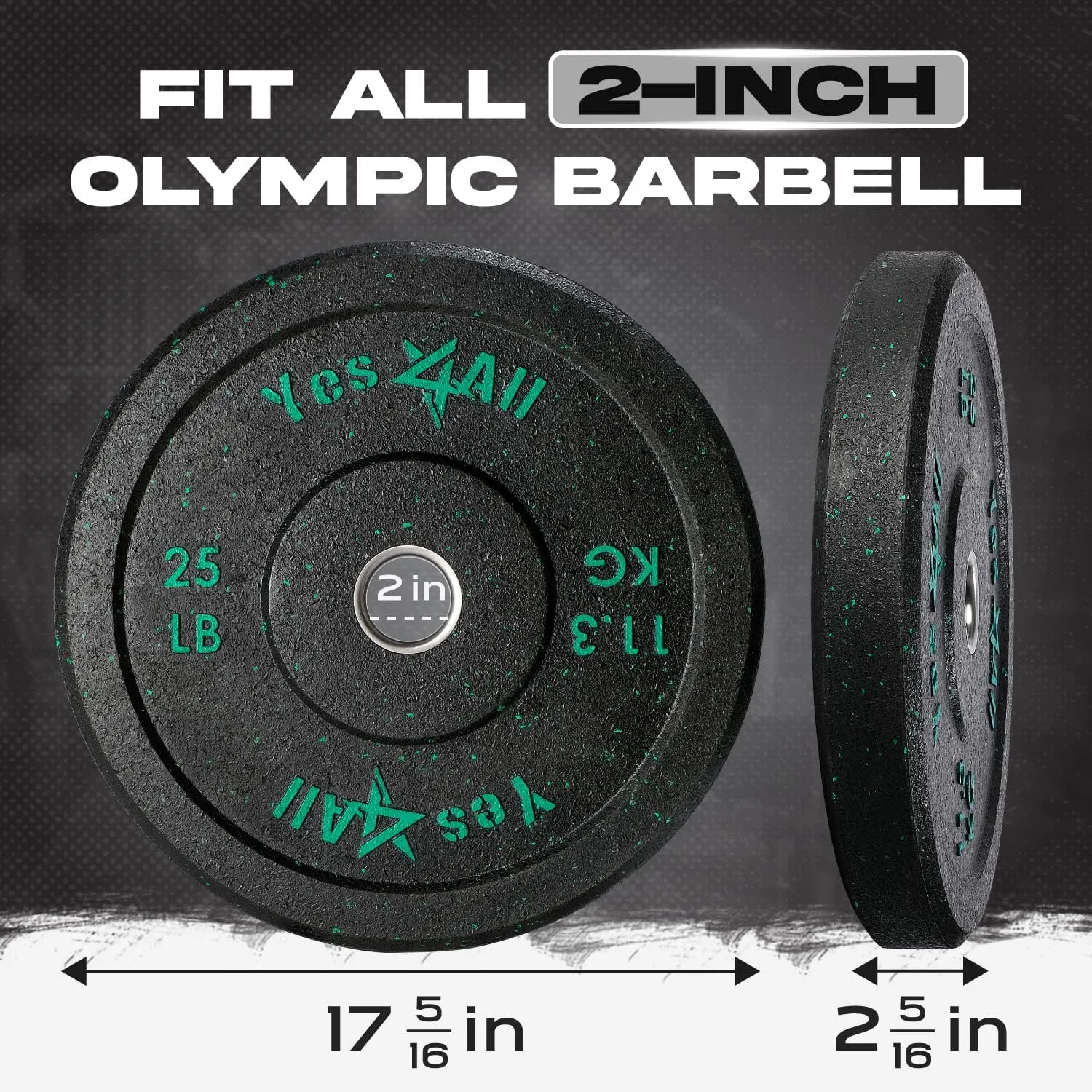 Yes4All 2" Bumper Plate, Olympic Rubber Weight Plate with Steel Hub for WeightLifting, Strength Training, Home Gym, Less Impact, Absorb Bounce & Shock (Single)