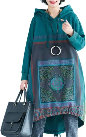 YESNO JCJ Women Casual Loose Ethnic Floral Hoodies Sweatshirts Jackets Long Sleeve/Pockets