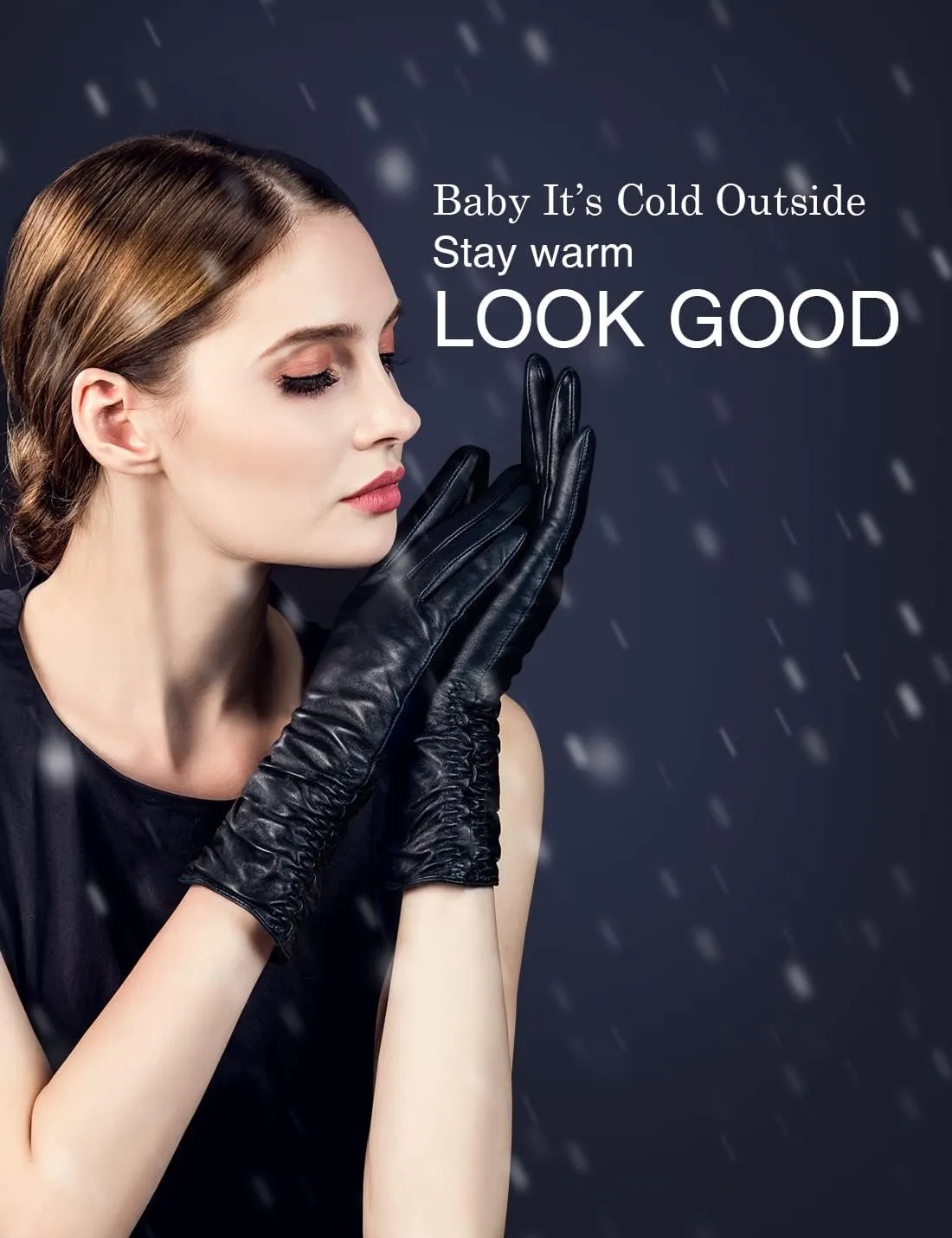 YISEVEN Women’s Mid Length Long Leather Gloves Touchscreen with Wrinkled Design