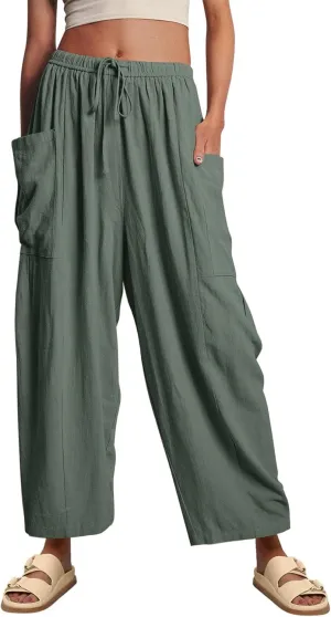 YKR Wide Leg Pants Woman Casual Loose Lightweigt Beach Palazzo Harem Pants Flowy Pants 2024 Green 2XL