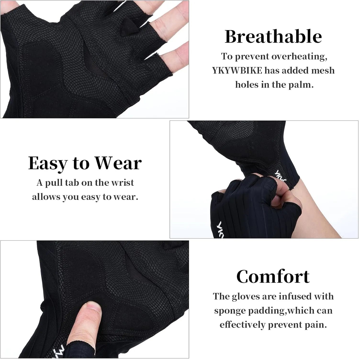 YKYWBIKE Cycling Gloves-Breathable Bike Gloves,Half Finger Padded Sport Gloves,Anti-Slip Biking Gloves,Shock-Absorbing MTB Bicycle Gloves for Men Women