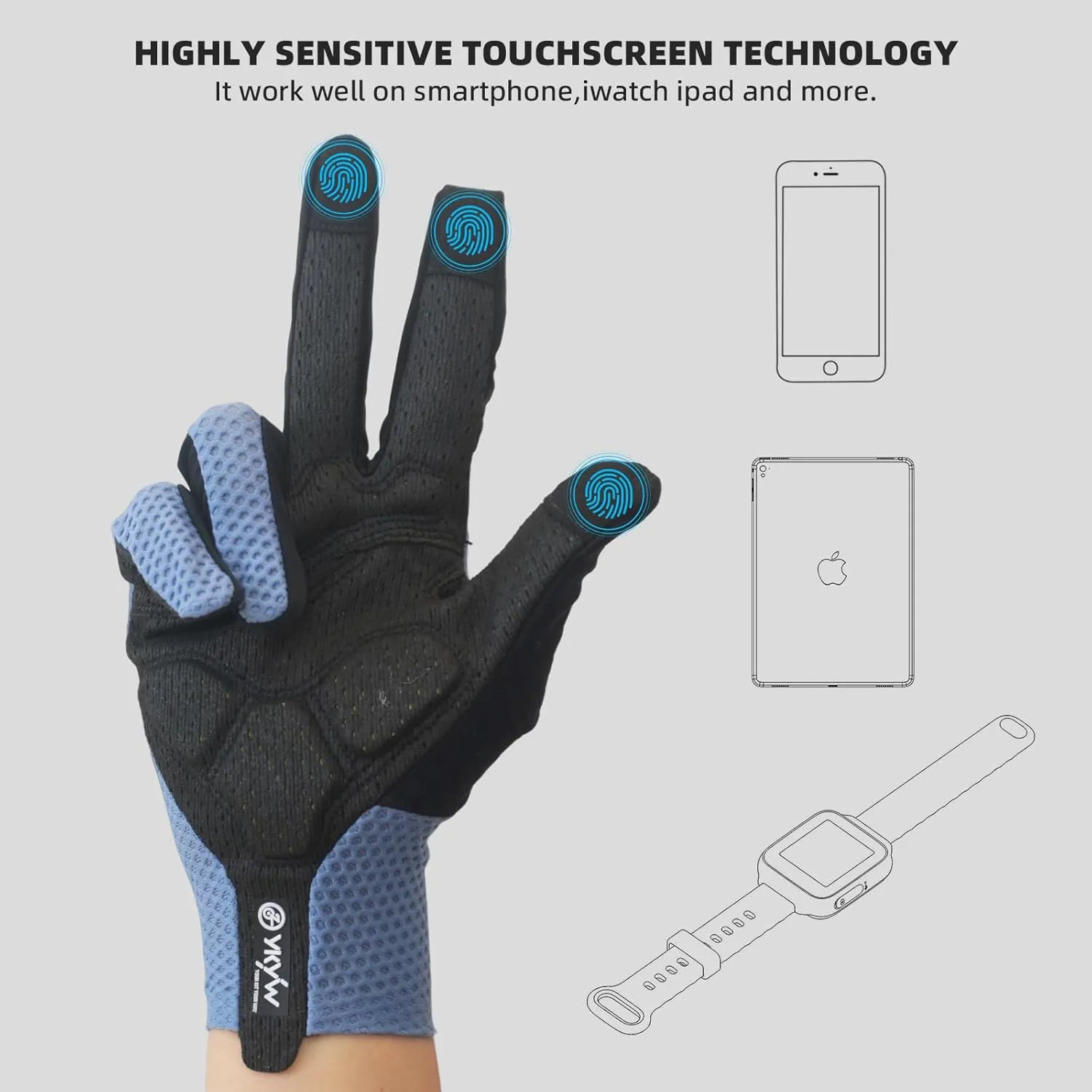 YKYWBIKE Cycling Gloves-Touch Screen Biker Gloves,Full Finger Mountain Bike Gloves,Shock-Absorbing MTB Bicycle Gloves for Men Women