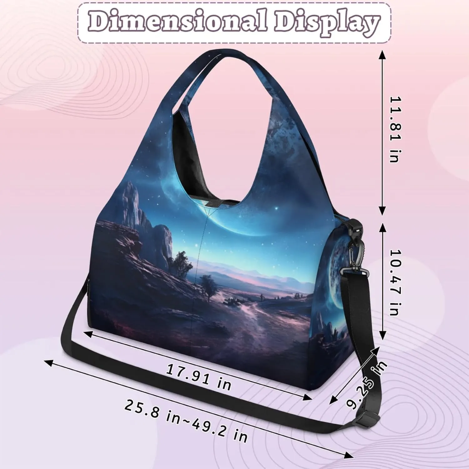 Yoga Tote Bag for Women Mysterious Moon Beach Bag with Shoe Storage & Yoga Mat Strap Waterproof Weekender Duffle Bag for Travel Fitness Weekend Trips