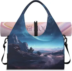 Yoga Tote Bag for Women Mysterious Moon Beach Bag with Shoe Storage & Yoga Mat Strap Waterproof Weekender Duffle Bag for Travel Fitness Weekend Trips