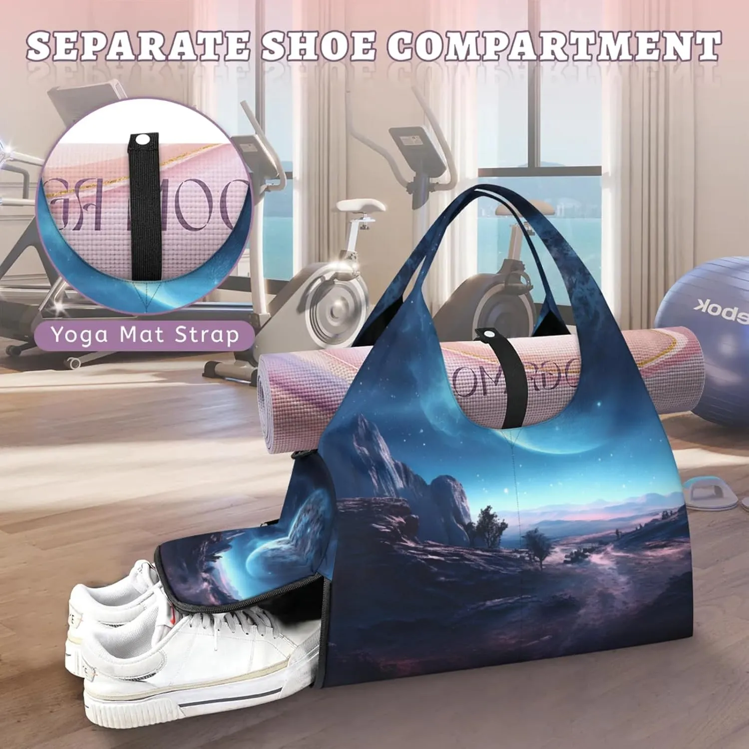 Yoga Tote Bag for Women Mysterious Moon Beach Bag with Shoe Storage & Yoga Mat Strap Waterproof Weekender Duffle Bag for Travel Fitness Weekend Trips