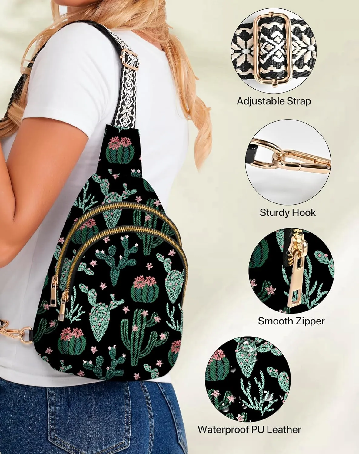 Yrebyou Small Sling Bag for Women Leather Sling Crossbody Bags Travel Chest Daypack Adjustable for Casual Outdoor