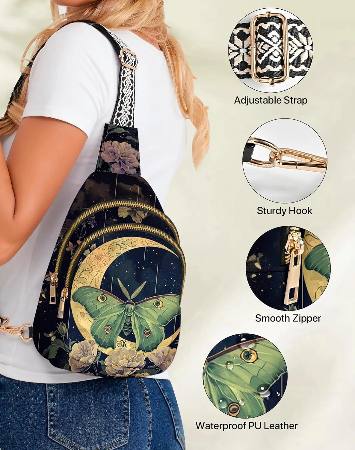 Yrebyou Small Sling Bag for Women Leather Sling Crossbody Bags Travel Chest Daypack Adjustable for Casual Outdoor