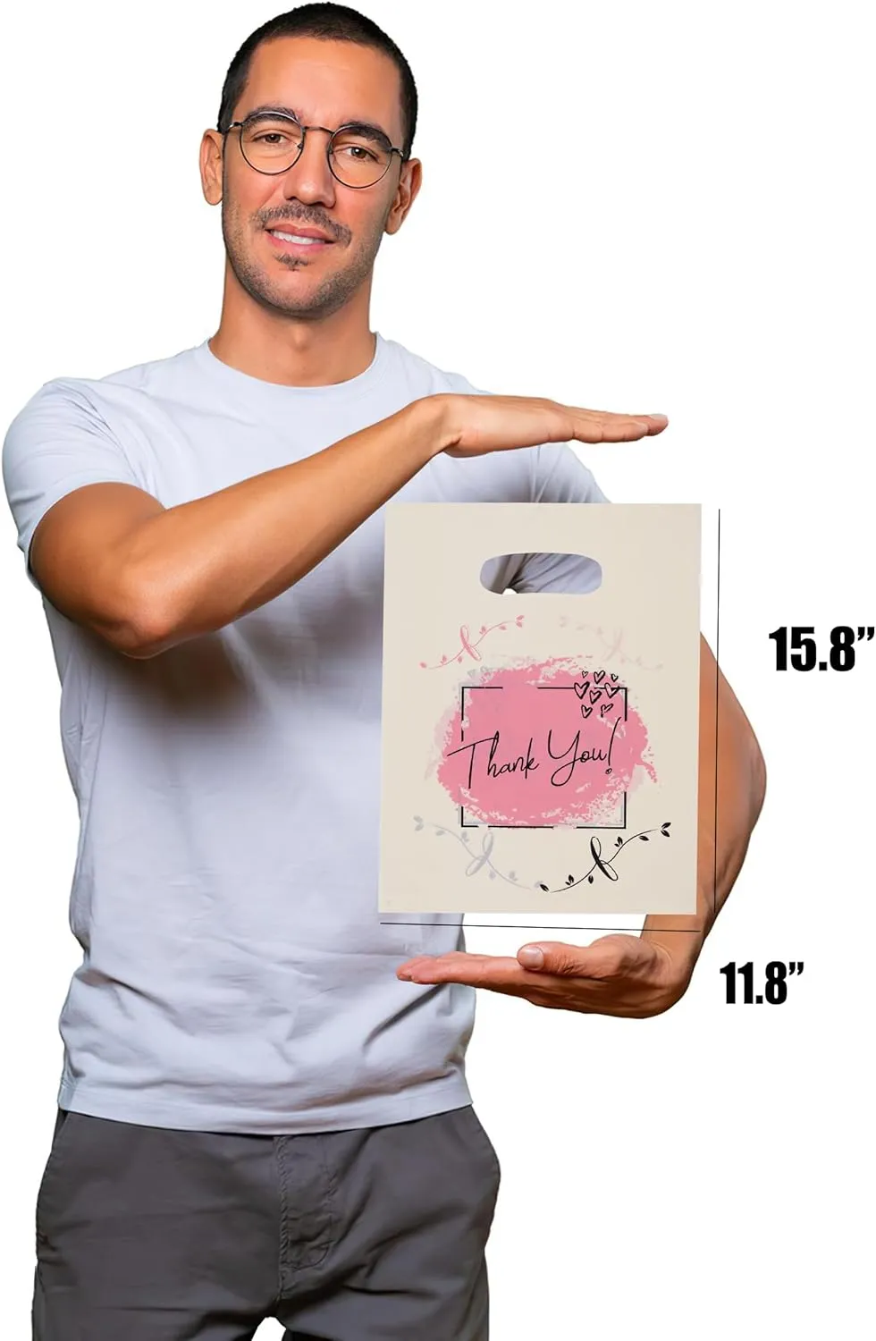 Ysmile Thank You Beige Plastic Shopping Bag, 11.8x15.8 Inch, Versatile Carrier Bag