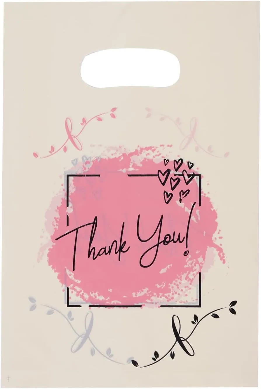 Ysmile Thank You Beige Plastic Shopping Bag, 11.8x15.8 Inch, Versatile Carrier Bag