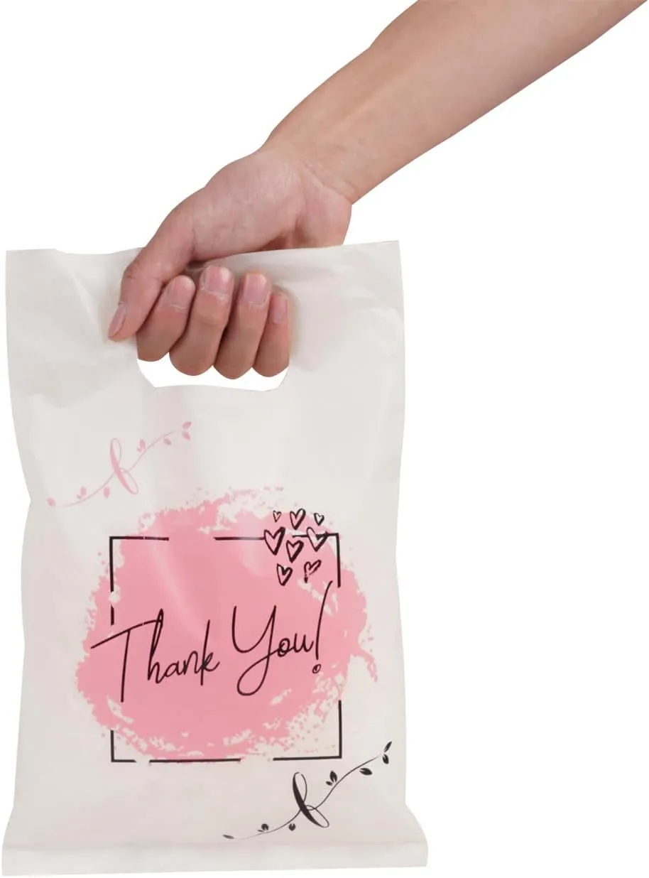 Ysmile Thank You Beige Plastic Shopping Bag, 11.8x15.8 Inch, Versatile Carrier Bag