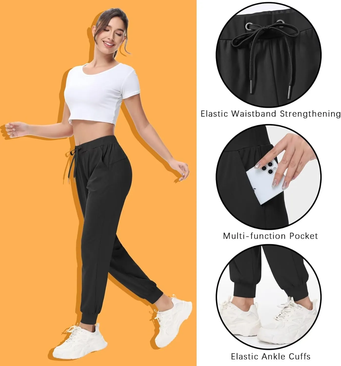 Yundobop Women's Joggers Pants Running Sweatpants with Pockets Drawstring Athletic Tapered Pants for Lounge,Yoga