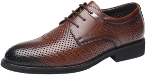 YZABEL Men's Patent Leather Lace-Up Business Casual Shoes, Summer Pointed Toe Breathable Hollow Oxfords Dress Shoes, Lightweight Comfortable for Walking Outdoor Driving