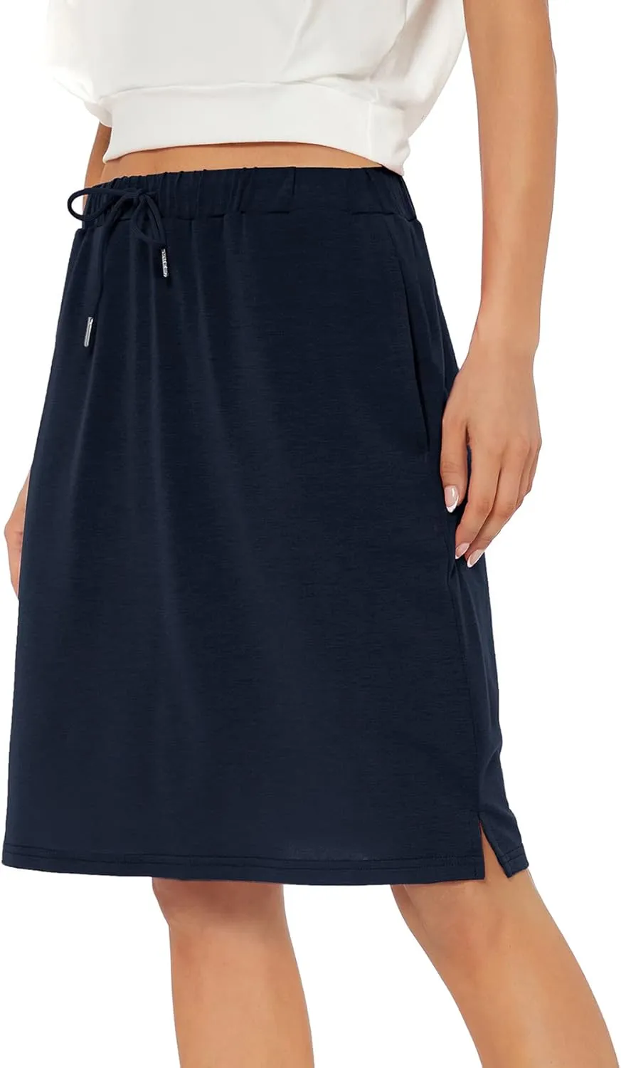 Zando Tennis Skirts for Women with Pockets Athletic Knee Length Golf Casual Skorts Shorts Sports Drawstring Waist Skirt