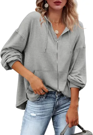 Zatanaroni Womens Zip Up Hoodies Loose fit Sweatshirt Casual Long Sleeve Shirts for Women Pullover Tops With Pocket
