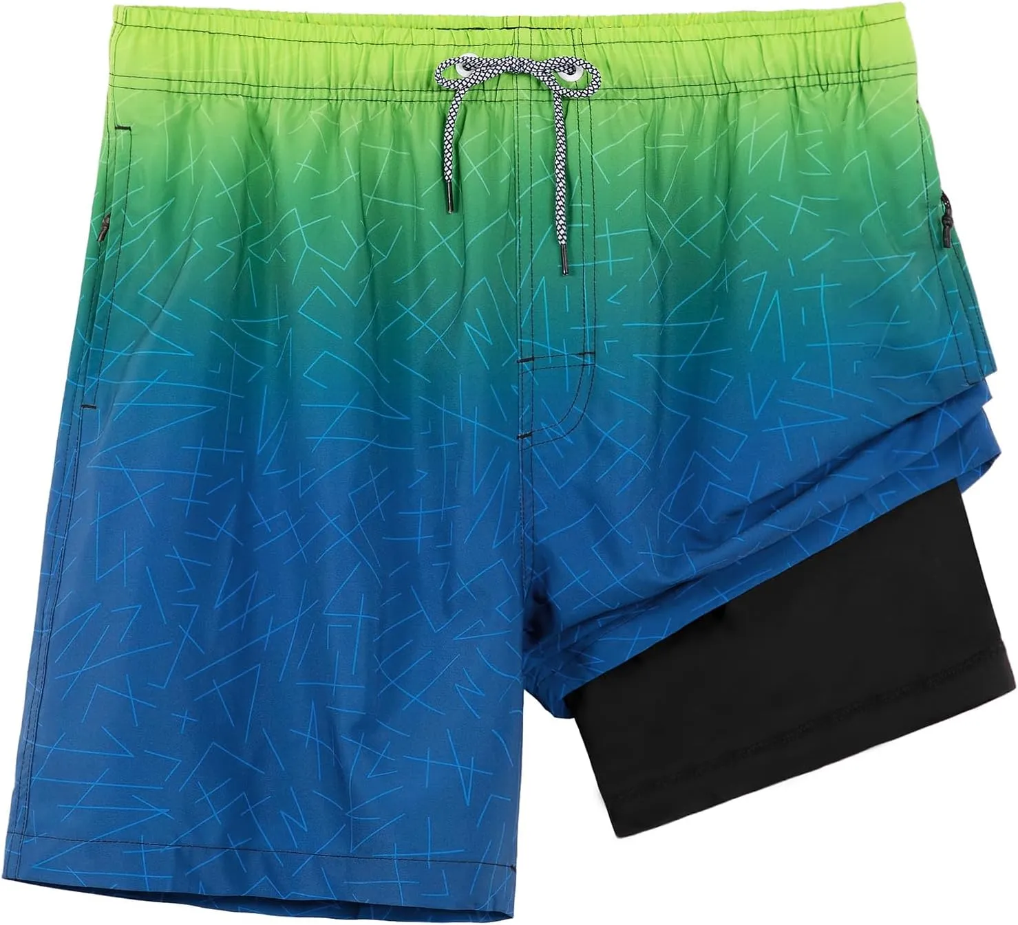 zeetoo Mens Swim Trunks with Compression Liner 5" Inseam Quick Dry Beach Shorts with Zipper Pockets