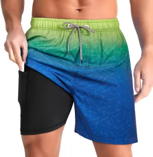 zeetoo Mens Swim Trunks with Compression Liner 5" Inseam Quick Dry Beach Shorts with Zipper Pockets
