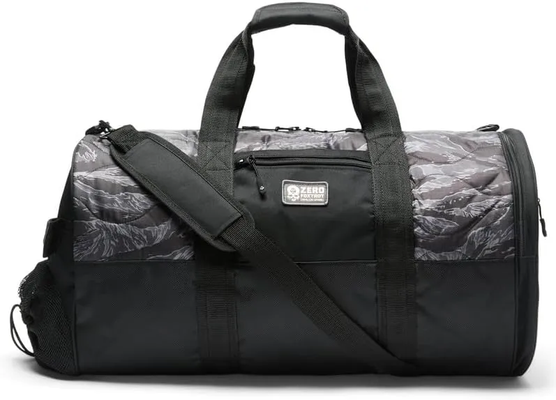 Zero Foxtrot Woobie Duffle Bag, large gym, travel, camping, overnight bag for men and women, military, tactical duffle with shoe compartment – 60L - Black Tiger Stripe
