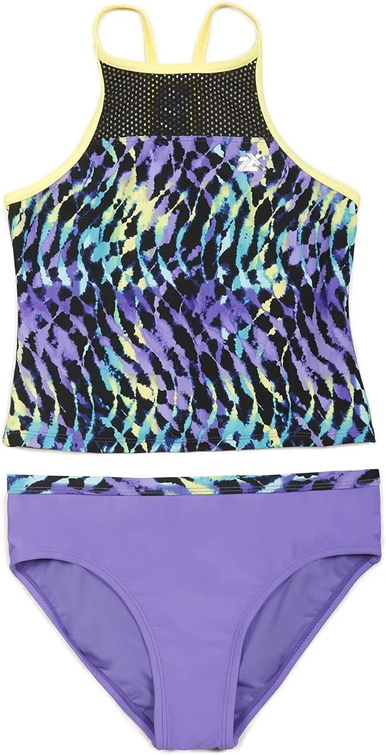 ZeroXposur Girls Vapor Trails Two Piece Beach Swimsuit Set Pansy L-10/12