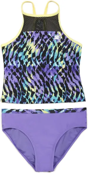 ZeroXposur Girls Vapor Trails Two Piece Beach Swimsuit Set Pansy L-10/12