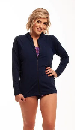 Zip Long Sleeve Rash - Chlorine Resistant SPF50  Z (2XL - 4XL) Navy